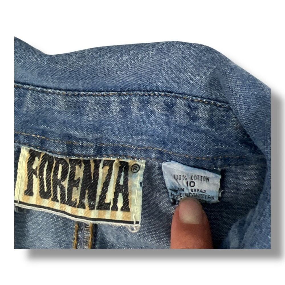 Vintage Forenza Denim Jean Tie Dress 100% Cotton Full Button Front Size 10 - Picture 4 of 6